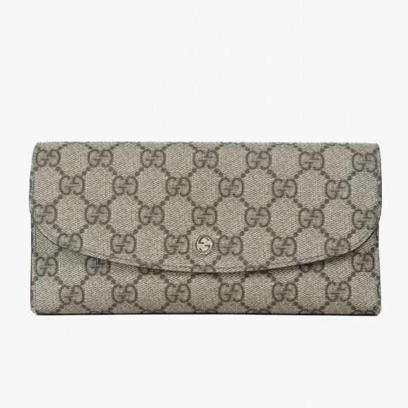 Gucci Brown Ivory GG Supreme Monogram Continental Wallet - Picture 1 of 10